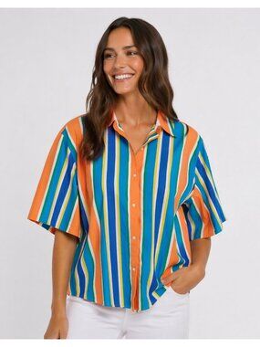 VTG Lauren Ralph Lauren Bold Blue Stripes Boxy shirt size XL 90s Y2K Maximalist
